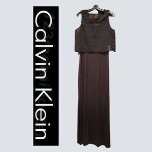 Calvin Klein NEW Romantic Crochet Cutout Crop Popover Bodice Maxi Dress